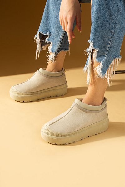 Pembe Potin Γυναικείες μπότες μπεζ Nubuck με γούνινο εσωτερικό, άνετη σόλα, γυναικεία παπούτσια
