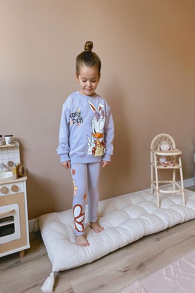 My Kids Wear Milk Fabric Printed Three Thread Non-Raised Lower and Upper Set with Ribbon Detail