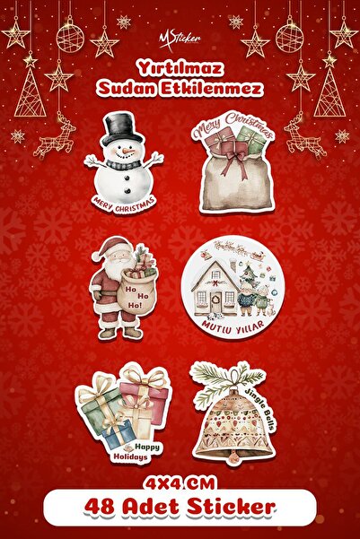MSticker Mutlı Yıllar Sticker 4 cm 48 Adet - Suya Dayanıklı Yeni Yıl Yılbaşı ...