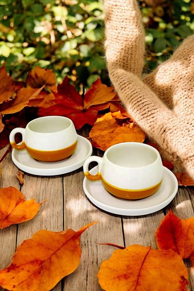 COOKCASE Double Color Ceramic Caramel Turkish Coffee Espresso Cup Set - Pack of 2