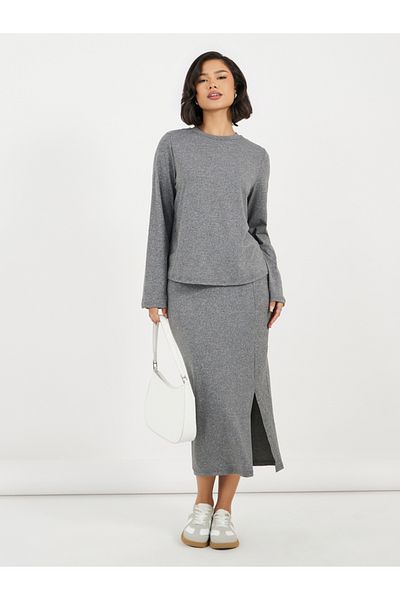 Styli Long Sleeve Knitted Top with Maxi Column Skirt