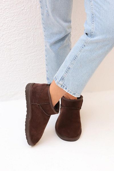 Beyond Dámské hnědé ultra mini semišové boty s kožešinou uvnitř 3cm BYNDUM01