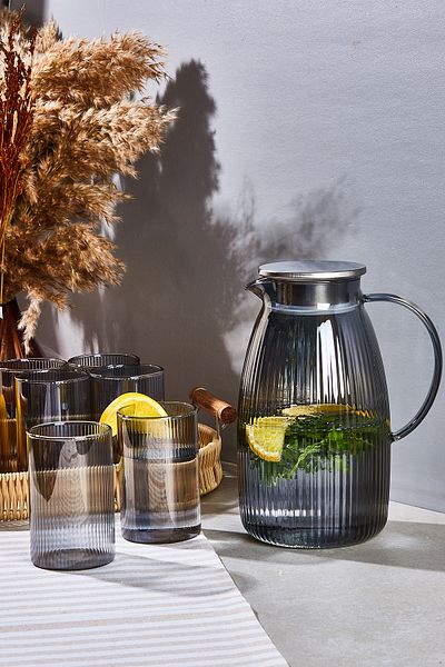 Perotti Savio Stripe Smoked 7 Piece Glass and Jug Set