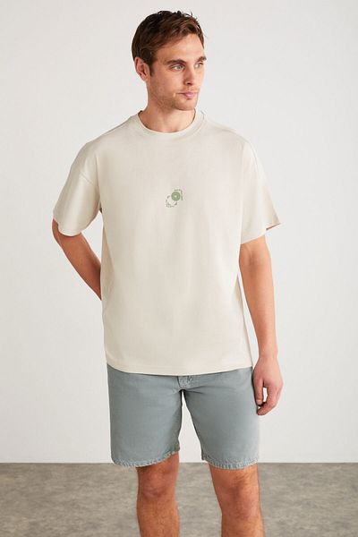 GRIMELANGE Μπλουζάκι Denver Men - Stone Color Oversize Crew Neck από 100% οργανικό βαμβάκι