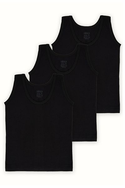 Arma Yıldız Boy's Black Tank Top 3 Pack 100% Cotton Combed Cotton