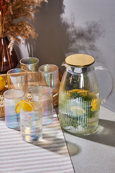 Perotti Savio Stripe Luster 7 Piece Glass and Jug Set