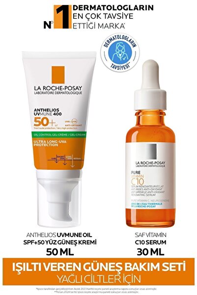 La Roche Posay Güneş Koruyuculu Cilt Bakım Seti:Anthelios Oil Control Gel Yüz Güneş Kremi SPF50+& Vitamin C Serum