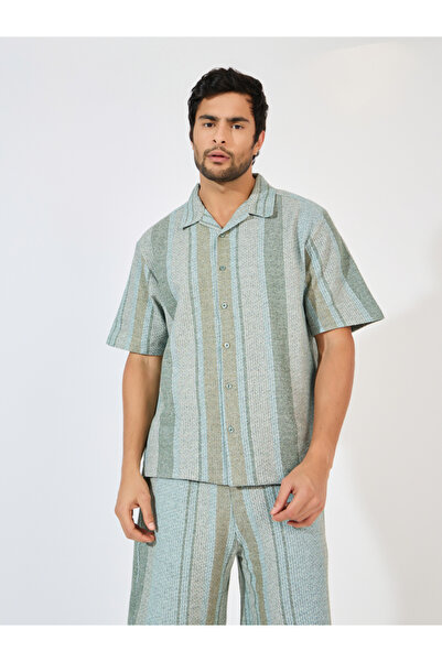 Styli Stripe Knit Resort Relaxed Shirt & Oversize Shorts Co-Ords