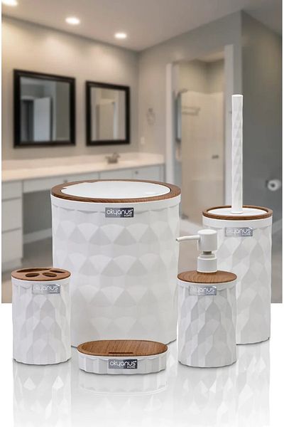 es home collection Σετ μπάνιου Diamond 5 τεμαχίων - Ξύλο Λευκό
