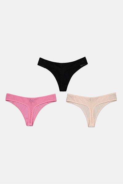 Bcbgeneration Women 3 Pieces Textured Thong Panty, Cream