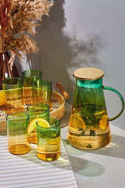 Perotti Savio Transparent Color 7 Piece Glass and Jug Set