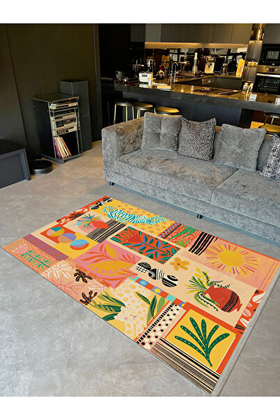 Rugs Modern Halı Özge Koleksiyonu Çok Renkli Kaplan Vazo Çiçek Desenli Dokuma...