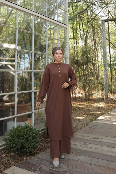 Nissra Ankanoor Κουμπί Λεπτομερές Πλεκτό Παντελόνι Σετ Anka 256020