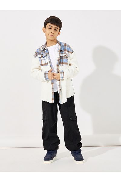 Styli Colorblock Brushed Checked Pocket Front  Jacket