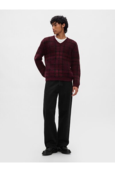 GAP Erkek Bordo Ekose V Yaka Kazak