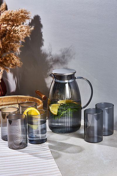 Perotti Savio Stripe Smoked 7 Piece Glass and Jug Set