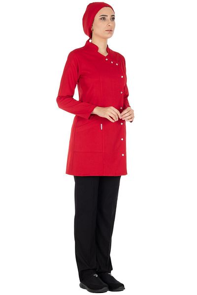 Alsancak Üniforma Luxe Hijab Red/Black Thick Fabric Lycra Hijab Nurse Jersey and Doctor's Jersey Set