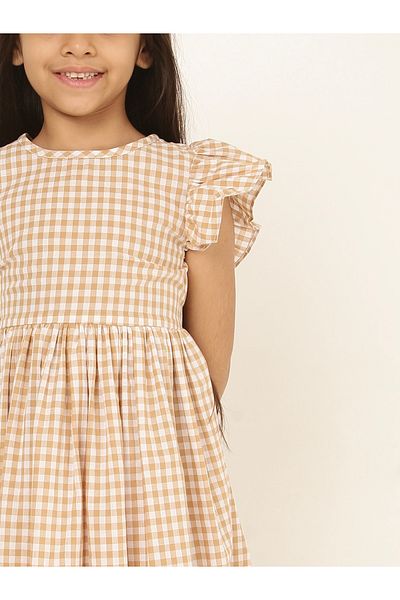 Styli Gingham Check Ruffled Sleeve Dress