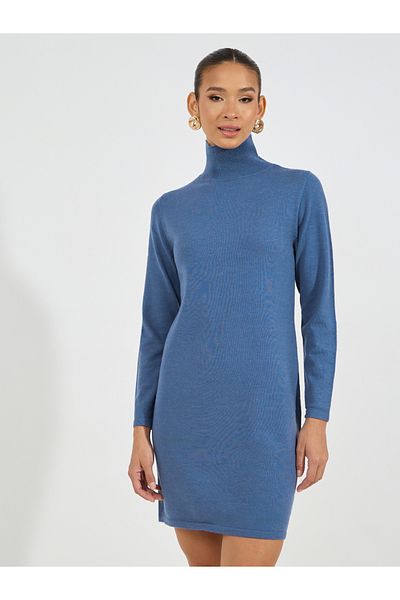 Styli Turtle Neck Knit Sweater Mini Dress