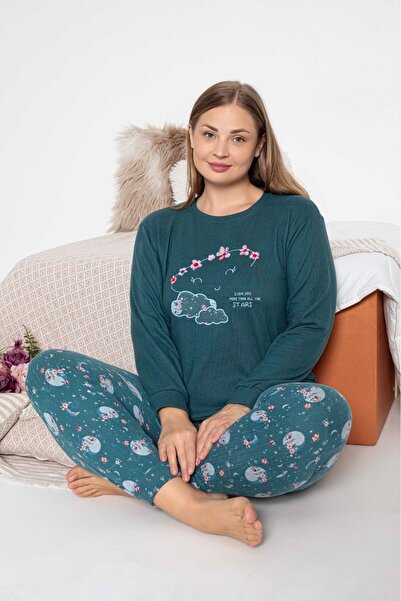 bie's Γυναικείο σετ πιτζάμες με μακρυμάνικο μπλουζάκι με λαιμόκοψη χωρίς κουμ...