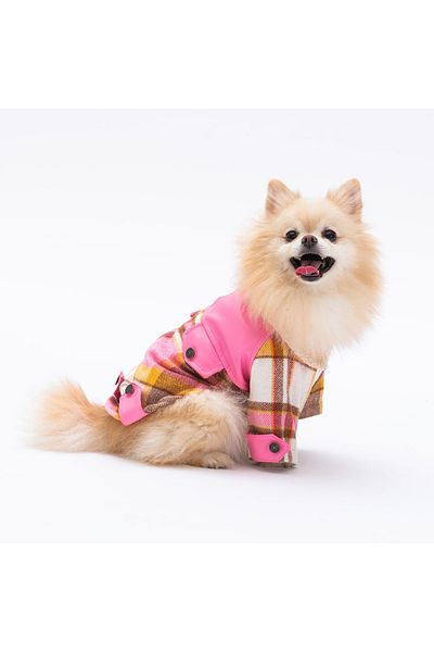 Pawstar Pink Plaid E Pelle Cat Dog Jacket Cat Dog Outfit Cat Dog Dress