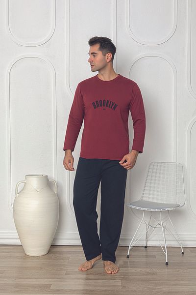 Sude HOMEWEAR Men's Burgundy Color Long Sleeve Pajama Set