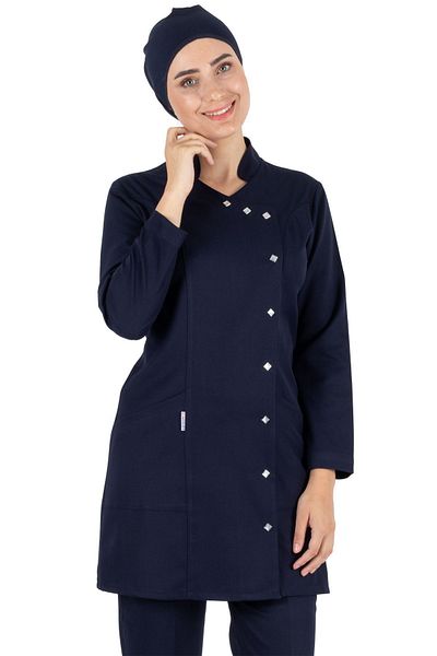 Alsancak Üniforma Luxe Hijab Bleumarin Tesatura Groasa Lycra Hijab Asistenta Tricou Si Set Tricou Doctor