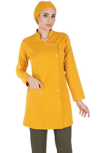 Alsancak Üniforma Luxe Hijab Muștar/kaki Tesatura groasă Lycra Hijab Asistentă Tricou și Set Tricou Doctor