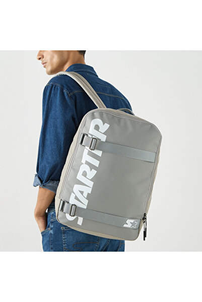 Starter Logo Print Backpack with Adjustable Straps and Zip Closure