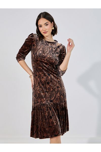 Styli Floral Print Cold Shoulder A-Line Midi Dress