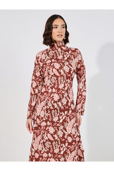 Styli Floral Print Asymmetric Hem A-Line Midi Dress