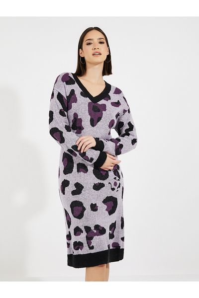 Styli Abstract Long Sleeves Sweater Knee-Length Dress