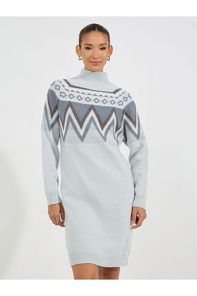 Styli Printed Panel Sweater Knee Length Dress