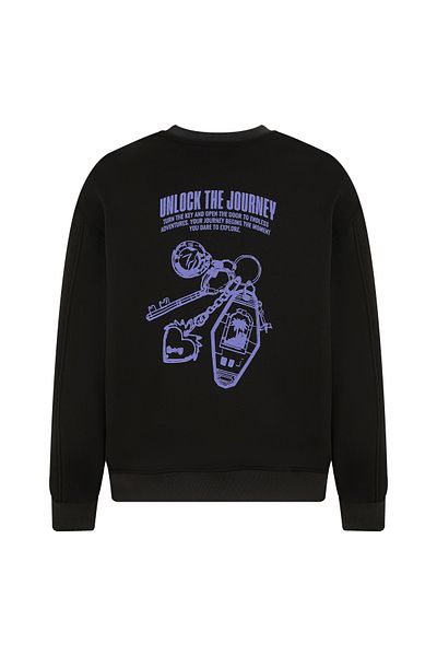 Eazy Co Eazy Unlock the Journey - Hanorac gros unisex oversize negru cu decolteu