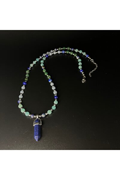 YILDIZ DOĞAL TAŞ Sertifikalı Lapis Amazonit Anjelit Aventurin Doğal Taş Çivi Model Kolye 55 cm