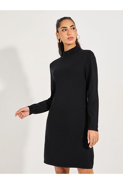 Styli Turtle Neck Knit Sweater Mini Dress
