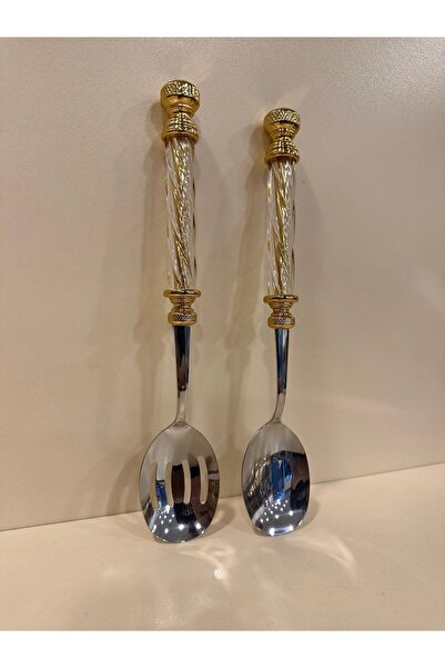 PLUS HOME PASTA MALA VE BIÇAĞI 2'Lİ SERVİS SETİ KRİSTAL MODELİ ALTIN