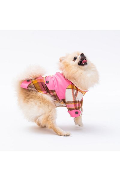 Pawstar Pink Plaid E Pelle Cat Dog Jacket Cat Dog Outfit Cat Dog Dress