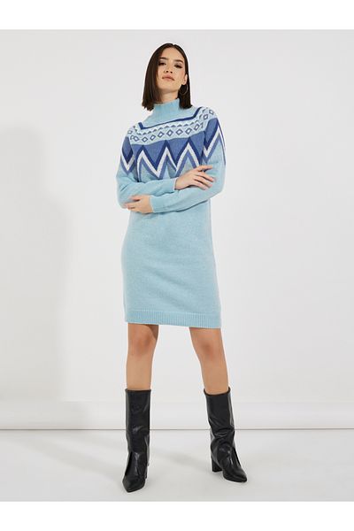 Styli Printed Panel Sweater Knee Length Dress