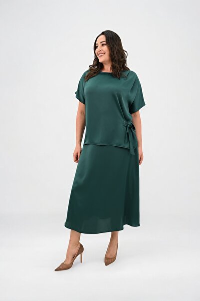 Koza Butik Women's Plus Size Satin Skirt Set 6310-25