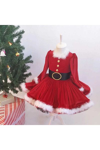 Star Kids Velvet Girls' Christmas Dress