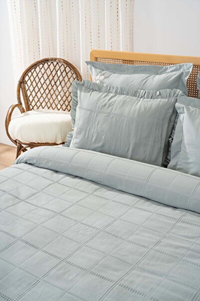 Rivaİstanbul Fiorella Mint Double Sheet Bedspread Set 6 Piece Sleeping Set