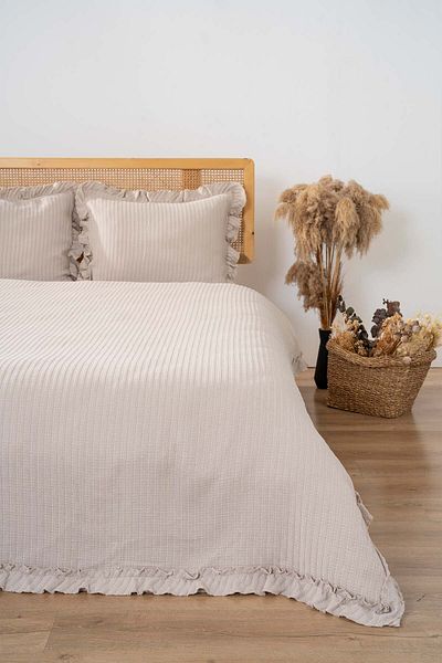 Rivaİstanbul Marta Beige Double Jacquard Bedspread Set 3 Piece Sleeping Set