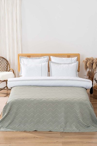 Rivaİstanbul Noemi Green Double Duvet Cover Bedspread - 7 Piece Dowry Set