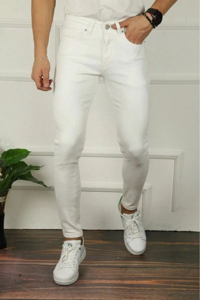 comstar Ανδρικό τζιν Slim Fit Lycra Denim Λευκό τζιν παντελόνι