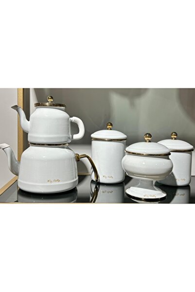 Miss Betty Emaye çaydanlık seti beyaz 4 lü set