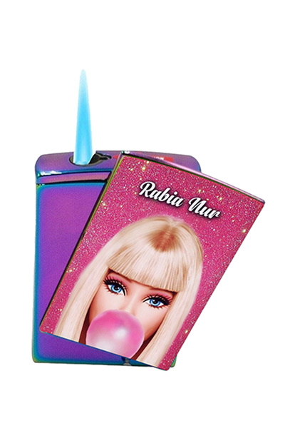 Barbie Kişiye Özel İsimli Barbie Baskılı Yandan Kaydırmalı Gazlı Pembe Çakmak