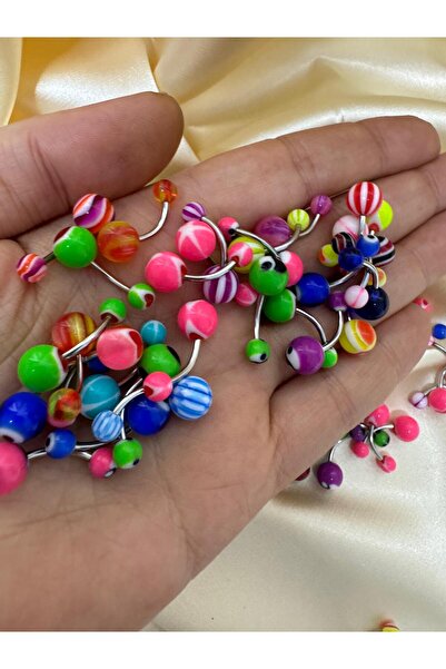 Arescollection cerrahi çelik 5 adet karışık renkte plastik uçlu göbek piercingi