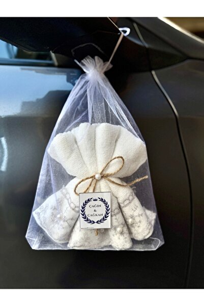 SHUMİNA 12'li Hediyelik/Sünnet/Düğün/ Konvoy/Araba Mutfak Havlusu Süslü Ekru Renk Gri Dantelli (30×50 cm)