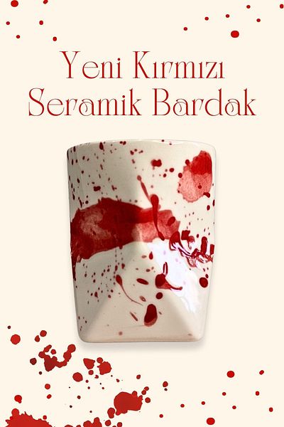 Mim and More Special Design Red Patterned Handmade Ceramic Cup